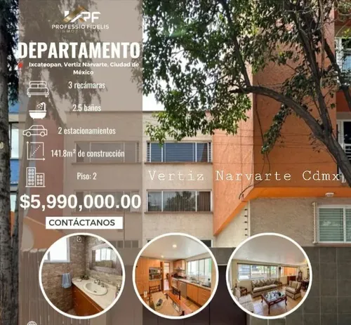 Departamento en venta en Cercanía de Vertiz Narvarte, Vertiz Narvarte, Narvarte, Benito Juárez, Ciudad de México